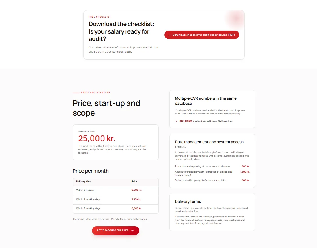 Fast Lønkontrol pricing and scope section